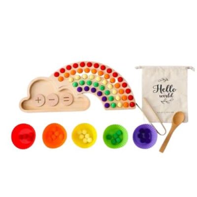 Дървена игра-дъга за сортиране по цветове и смятане